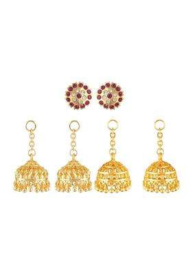 Gold-Plated Dome Shaped Jhumkas Earrings with CZ Stone for Women | Traditional Temple Jewellery for Wedding & Festive Wear | Gift for Her