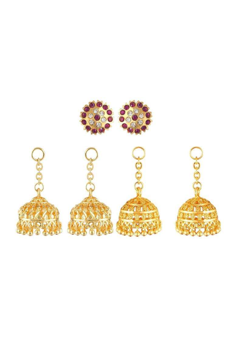 Gold-Plated Dome Shaped Jhumkas Earrings with CZ Stone for Women | Traditional Temple Jewellery for Wedding & Festive Wear | Gift for Her - Indya