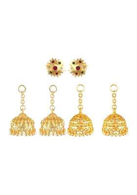Gold-Plated Circular Jhumkas Earrings with CZ Stone for Women | Traditional Temple Jewellery for Wedding & Festive Wear | Gift for Her