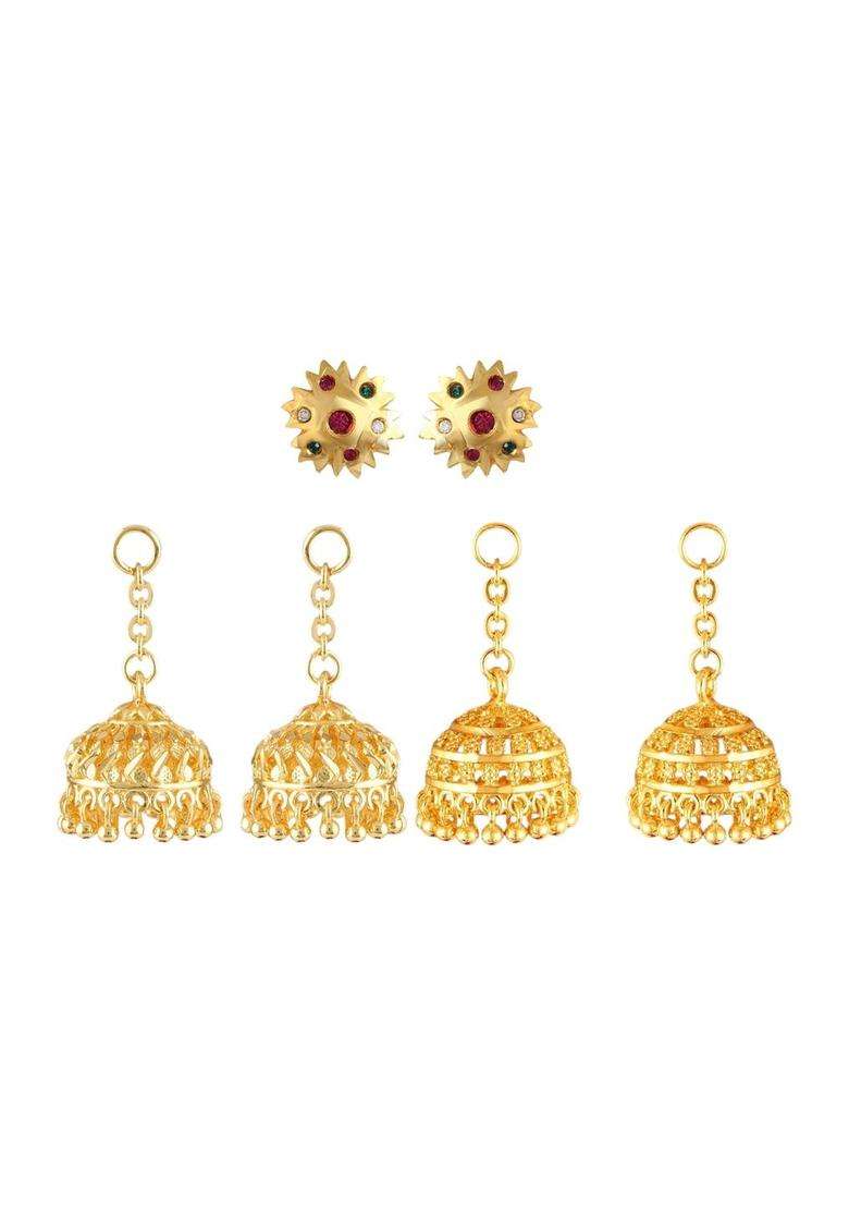 Gold-Plated Circular Jhumkas Earrings with CZ Stone for Women | Traditional Temple Jewellery for Wedding & Festive Wear | Gift for Her - Indya
