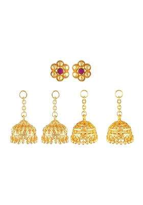 Gold-Plated Circular Jhumkas Earrings with CZ Stone for Women | Traditional Temple Jewellery for Wedding & Festive Wear | Gift for Her