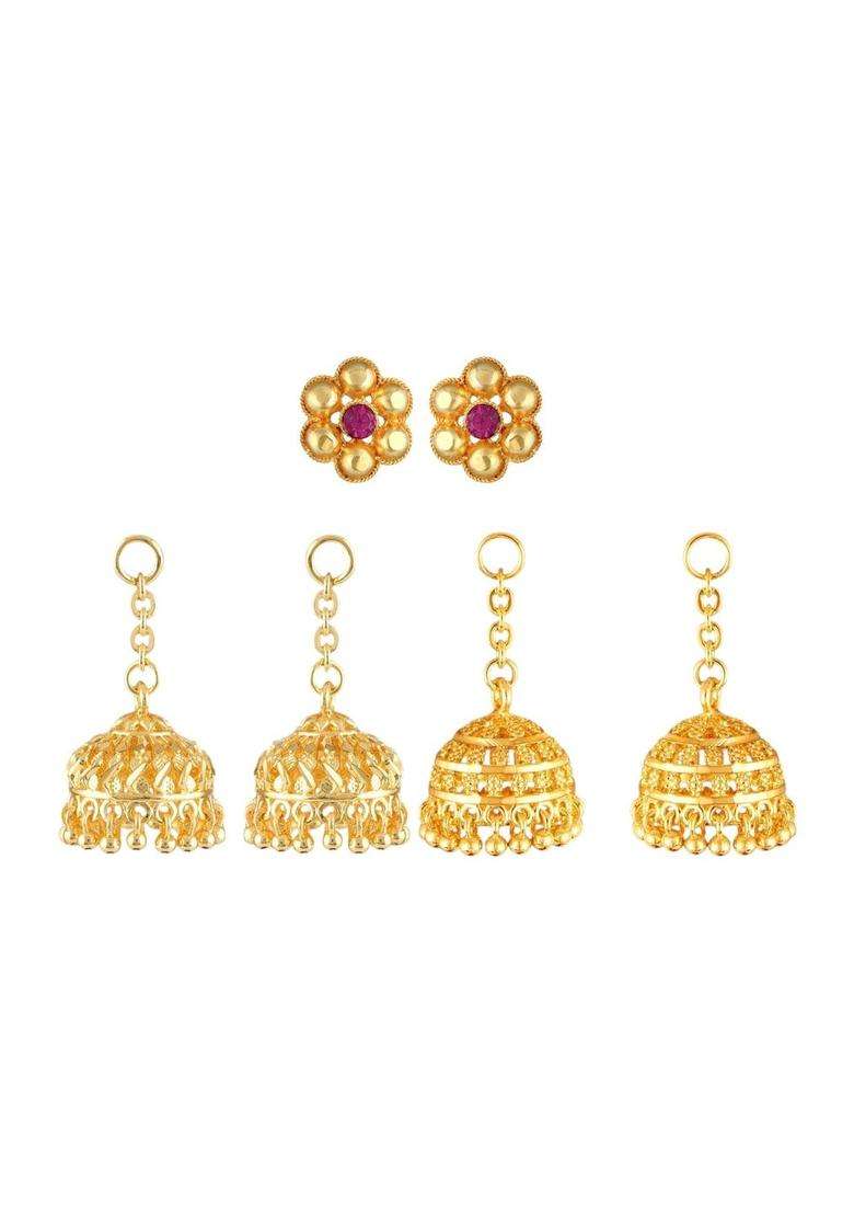 Gold-Plated Circular Jhumkas Earrings with CZ Stone for Women | Traditional Temple Jewellery for Wedding & Festive Wear | Gift for Her - Indya
