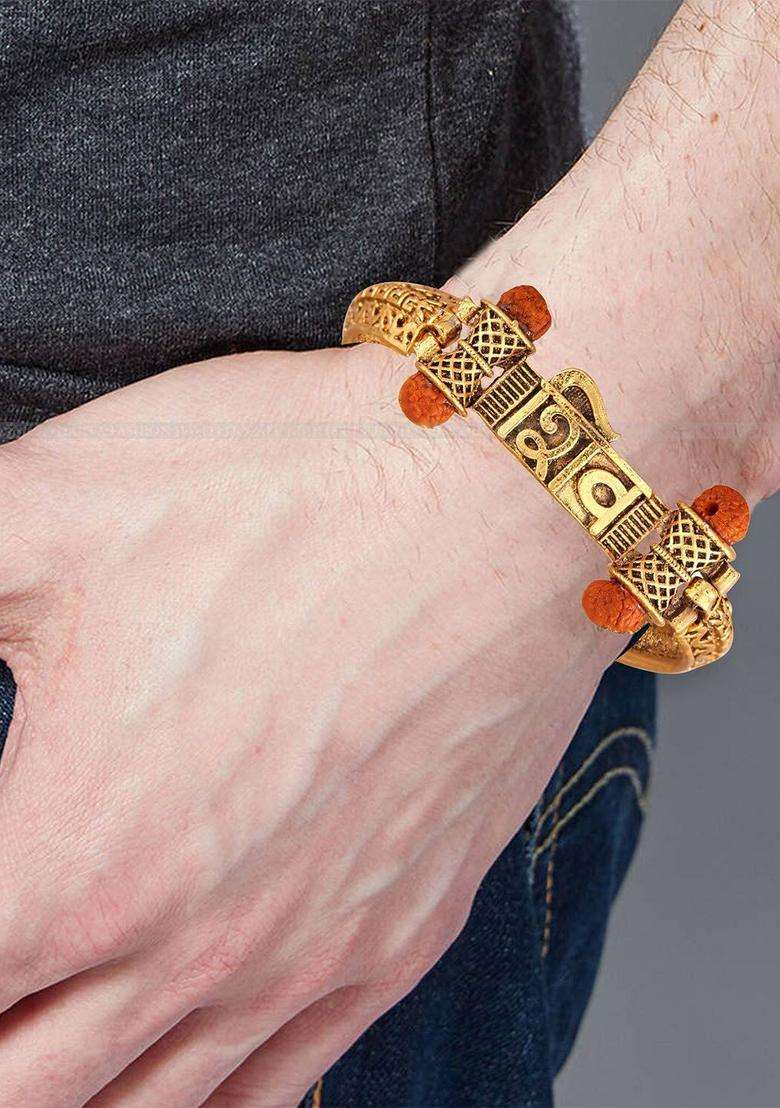Brass Temple Gold-Plated Charm Bracelet for Men | Stylish Party & Everyday Wear | Gift for Him - Indya