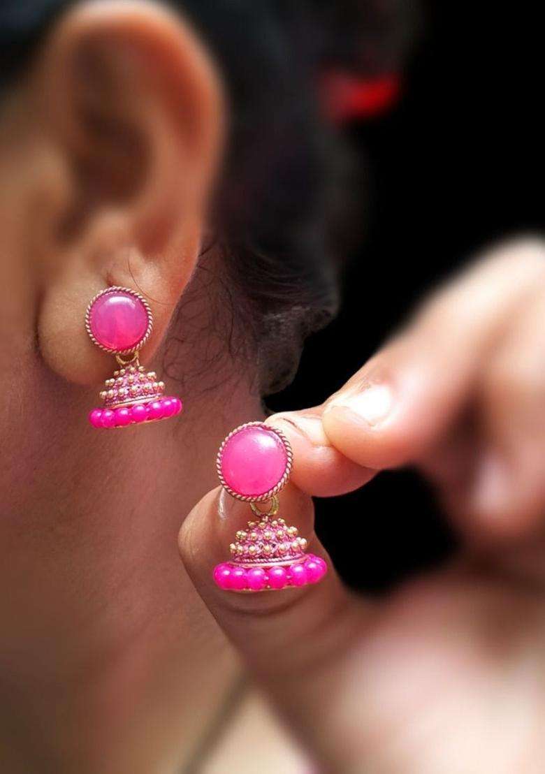 Gold-Plated Dome Shaped Jhumkas Earrings with Pearl for Women | Traditional Temple Jewellery for Wedding & Festive Wear | Gift for Her - Indya