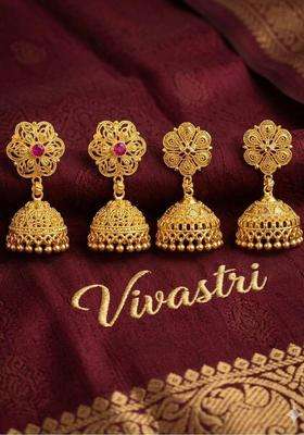 Gold-Plated Floral Jhumkas Earrings for Women | Traditional Temple Jewellery for Wedding & Festive Wear | Gift for Her