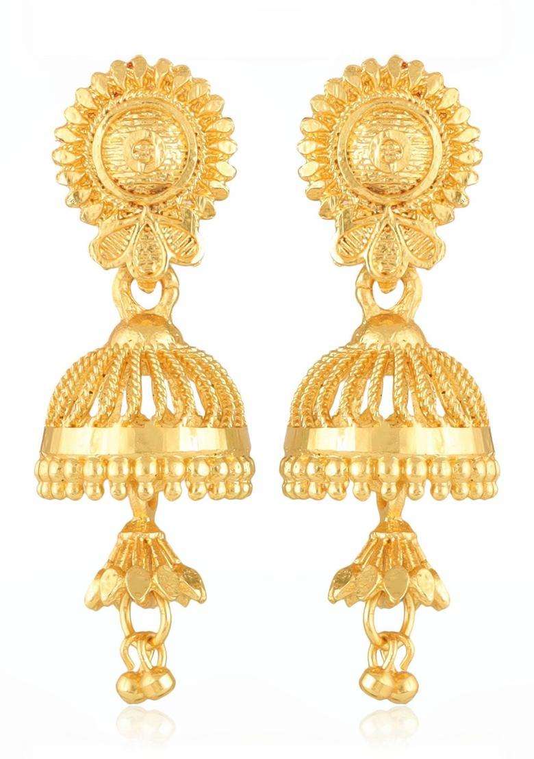 Gold-Plated Floral Jhumkas Earrings for Women | Traditional Temple Jewellery for Wedding & Festive Wear | Gift for Her - Indya