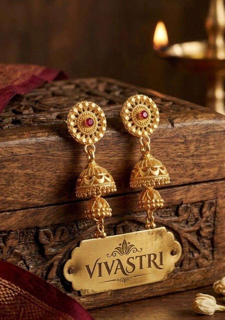 Gold-Plated Circular Jhumkas Earrings for Women | Traditional Temple Jewellery for Wedding & Festive Wear | Gift for Her - Indya