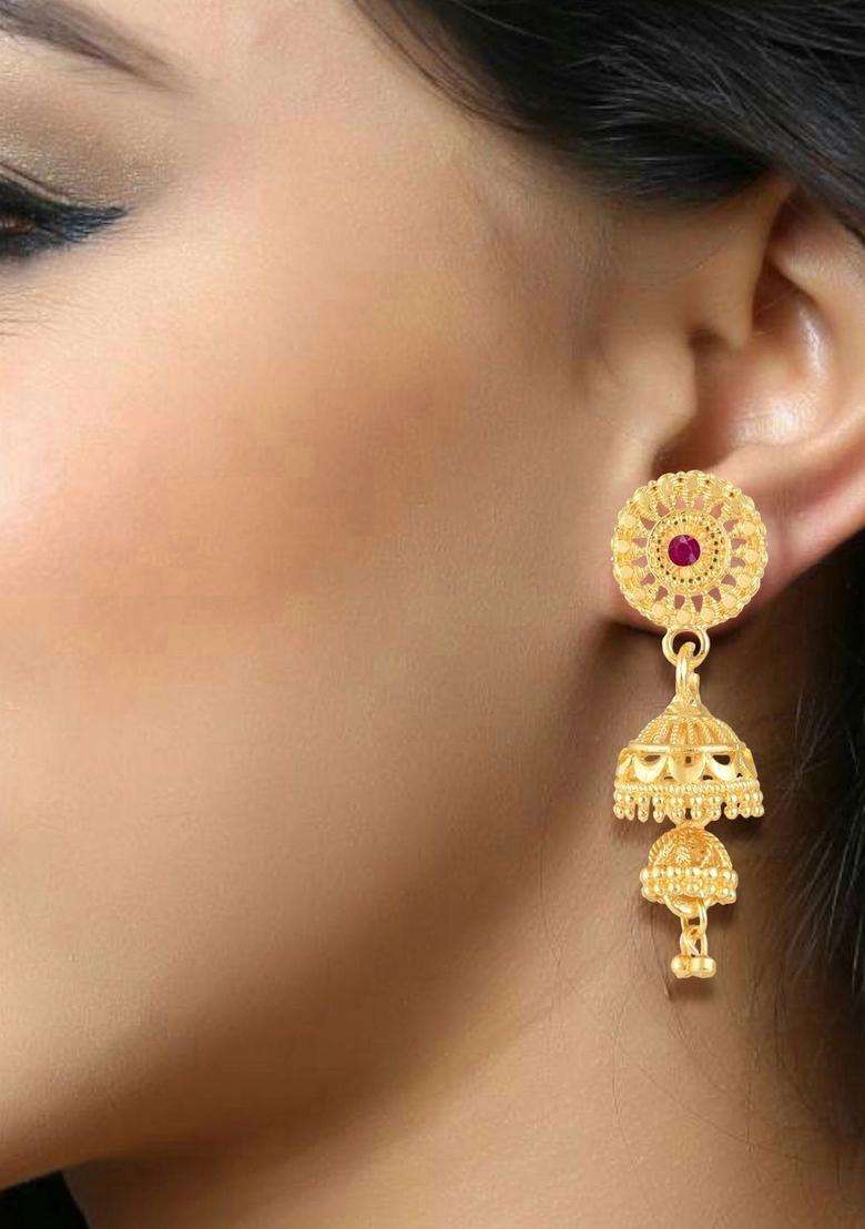 Gold-Plated Circular Jhumkas Earrings for Women | Traditional Temple Jewellery for Wedding & Festive Wear | Gift for Her - Indya
