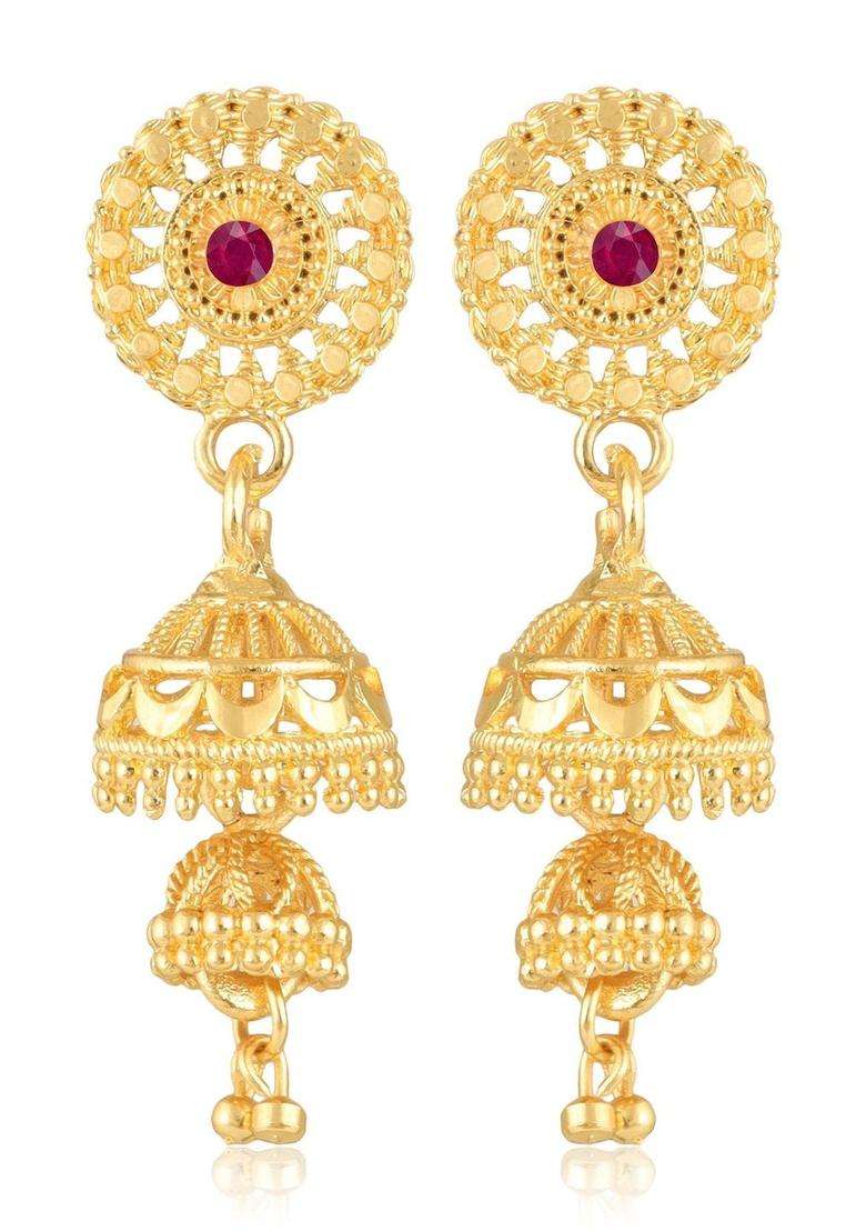 Gold-Plated Circular Jhumkas Earrings for Women | Traditional Temple Jewellery for Wedding & Festive Wear | Gift for Her - Indya