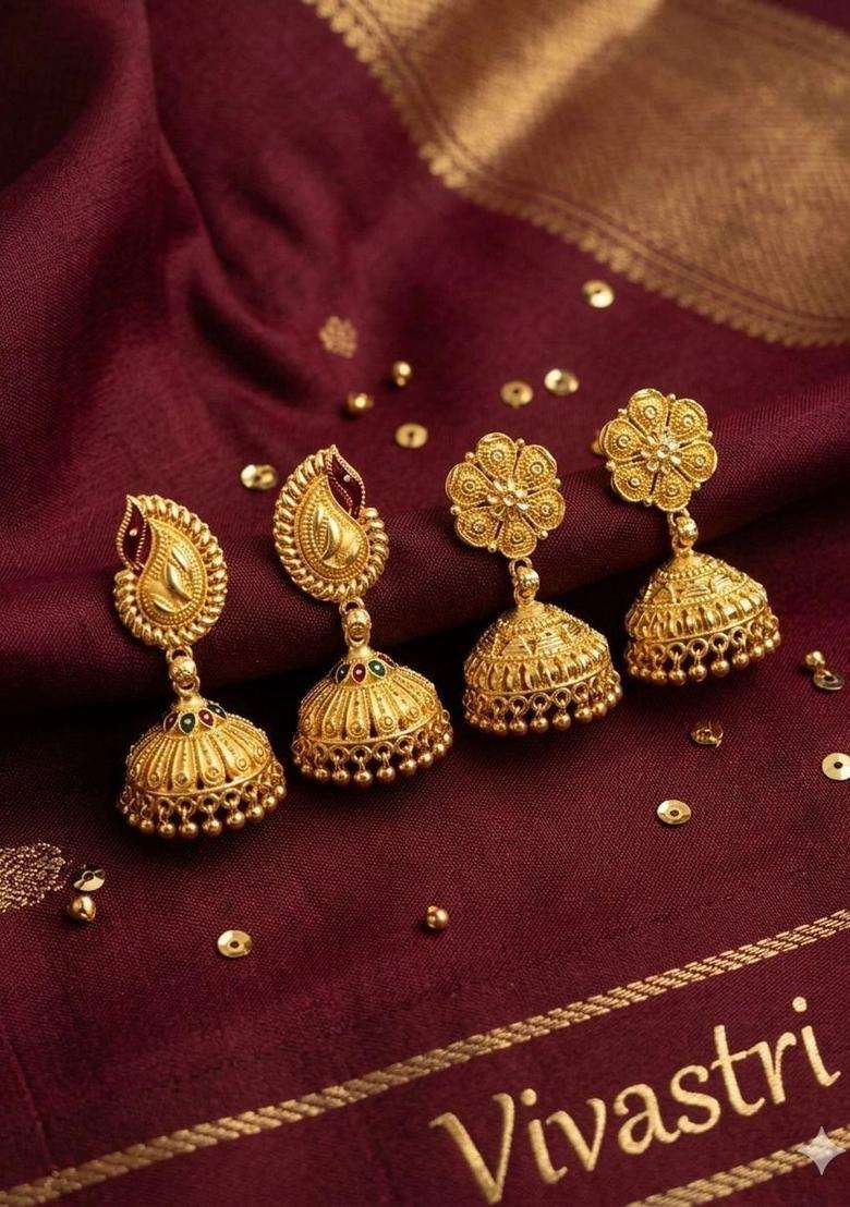 Gold-Plated Circular Jhumkas Earrings for Women | Traditional Temple Jewellery for Wedding & Festive Wear | Gift for Her - Indya