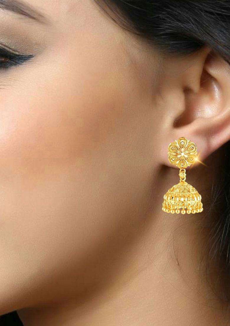 Gold-Plated Circular Jhumkas Earrings for Women | Traditional Temple Jewellery for Wedding & Festive Wear | Gift for Her - Indya