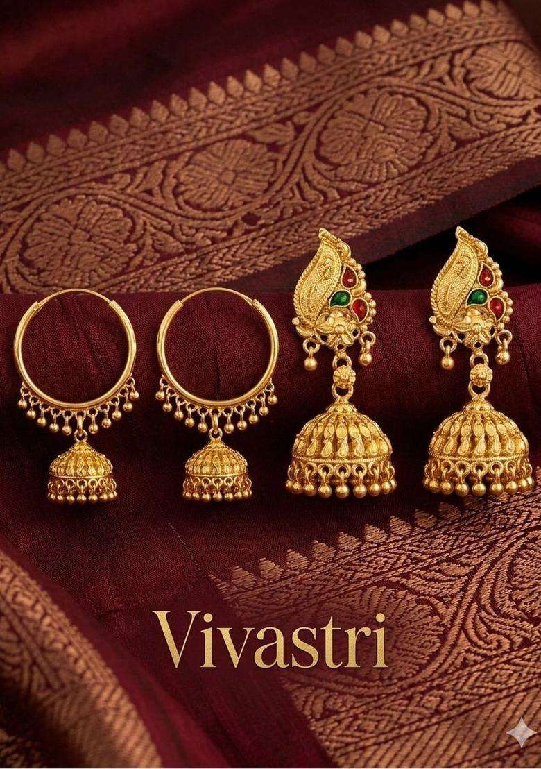 Gold-Plated Circular Jhumkas Earrings for Women | Traditional Temple Jewellery for Wedding & Festive Wear | Gift for Her - Indya
