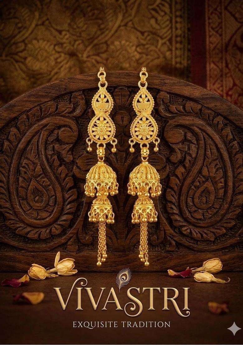 Gold-Plated Geometric Jhumkas Earrings for Women | Traditional Temple Jewellery for Wedding & Festive Wear | Gift for Her - Indya