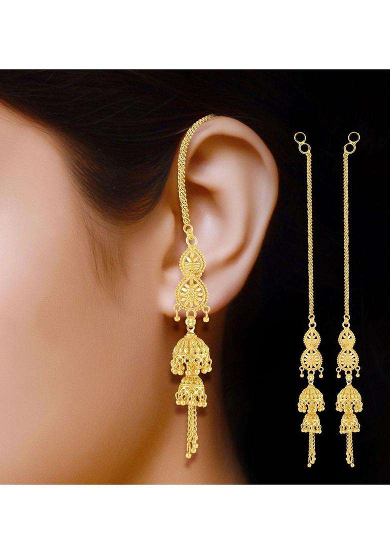 Gold-Plated Geometric Jhumkas Earrings for Women | Traditional Temple Jewellery for Wedding & Festive Wear | Gift for Her - Indya