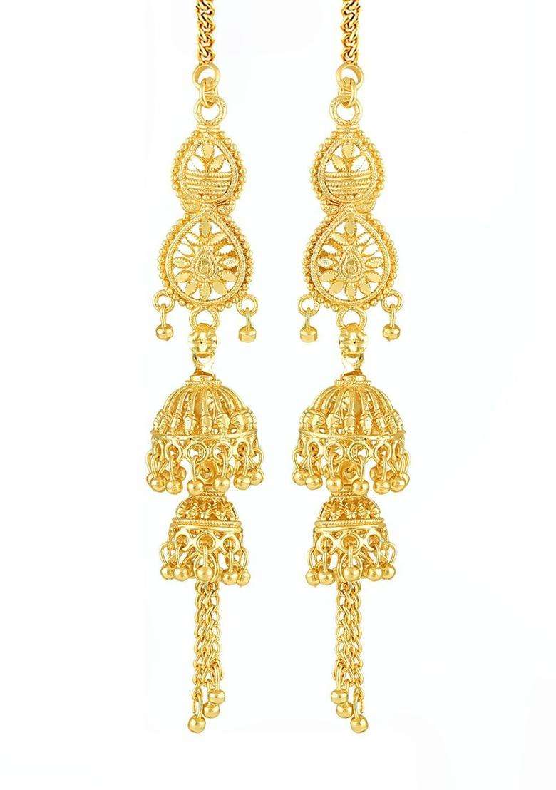 Gold-Plated Geometric Jhumkas Earrings for Women | Traditional Temple Jewellery for Wedding & Festive Wear | Gift for Her - Indya