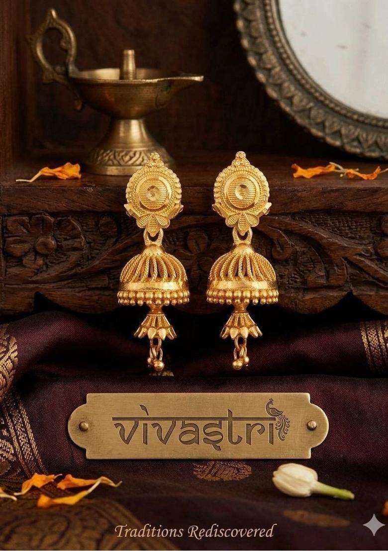 Gold-Plated Circular Jhumkas Earrings for Women | Traditional Temple Jewellery for Wedding & Festive Wear | Gift for Her - Indya