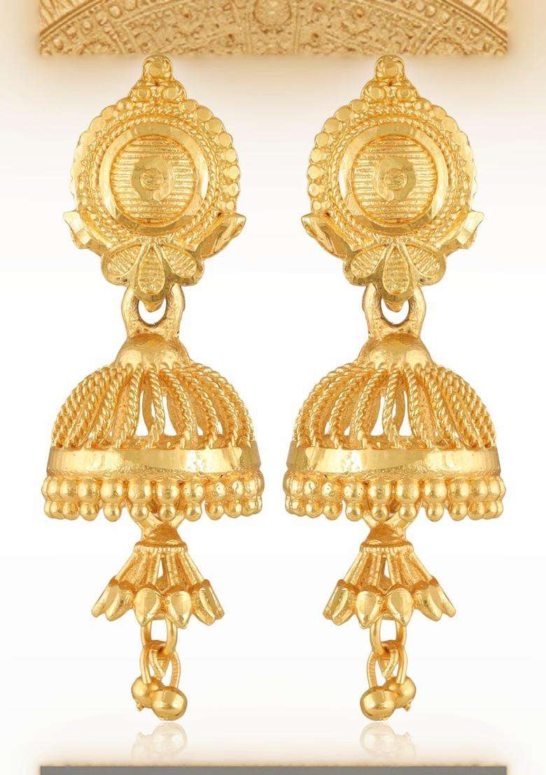 Gold-Plated Circular Jhumkas Earrings for Women | Traditional Temple Jewellery for Wedding & Festive Wear | Gift for Her - Indya