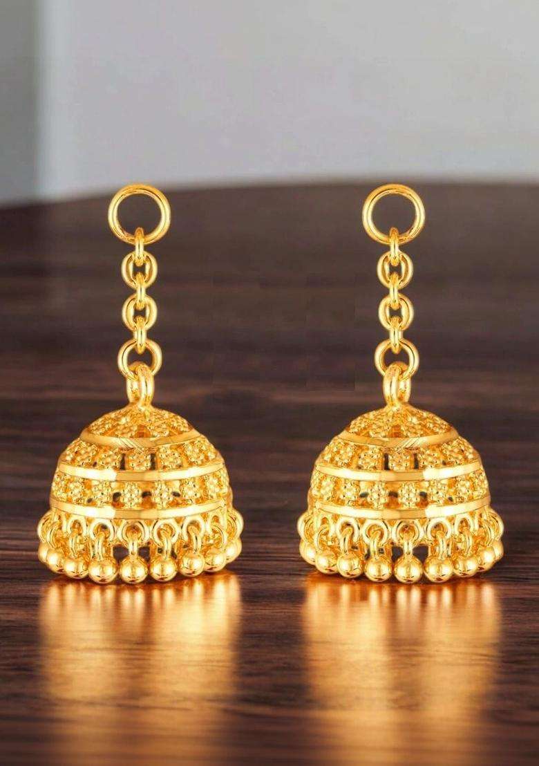 Gold-Plated Geometric Jhumkas Earrings for Women | Traditional Temple Jewellery for Wedding & Festive Wear | Gift for Her - Indya