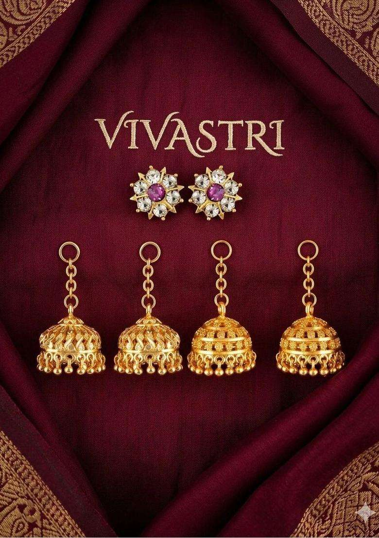 Gold-Plated Geometric Jhumkas Earrings for Women | Traditional Temple Jewellery for Wedding & Festive Wear | Gift for Her - Indya