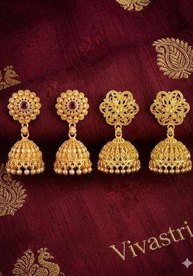 Gold-Plated Floral Jhumkas Earrings for Women | Traditional Temple Jewellery for Wedding & Festive Wear | Gift for Her