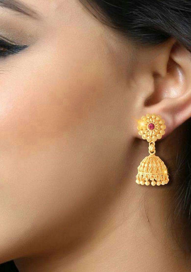 Gold-Plated Floral Jhumkas Earrings for Women | Traditional Temple Jewellery for Wedding & Festive Wear | Gift for Her - Indya