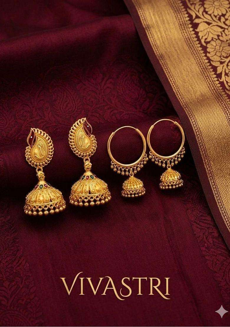 Gold-Plated Circular Jhumkas Earrings for Women | Traditional Temple Jewellery for Wedding & Festive Wear | Gift for Her - Indya