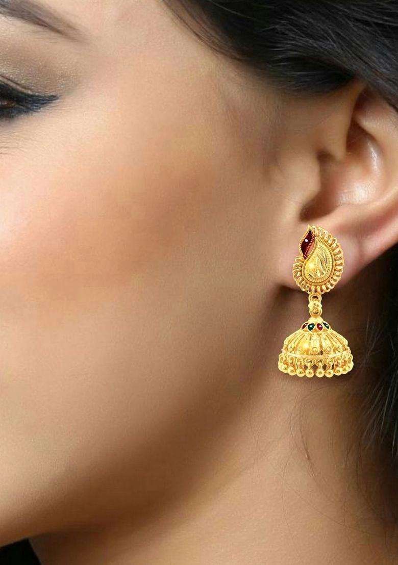 Gold-Plated Circular Jhumkas Earrings for Women | Traditional Temple Jewellery for Wedding & Festive Wear | Gift for Her - Indya
