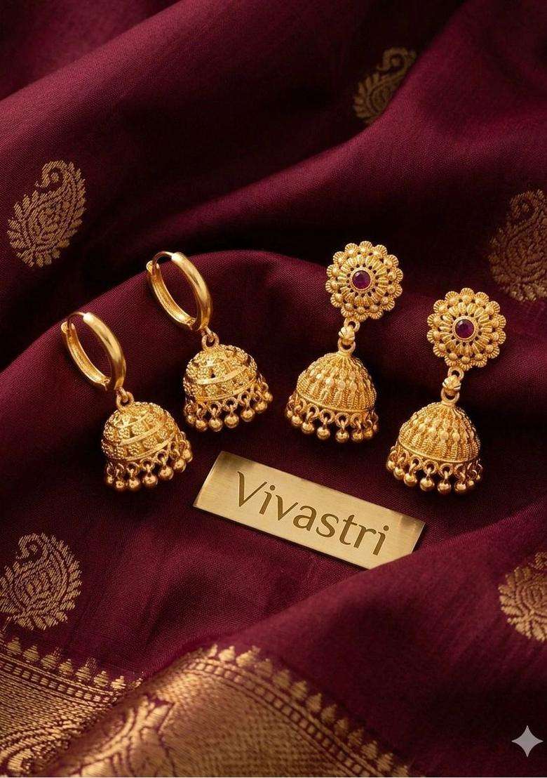 Gold-Plated Circular Jhumkas Earrings for Women | Traditional Temple Jewellery for Wedding & Festive Wear | Gift for Her - Indya