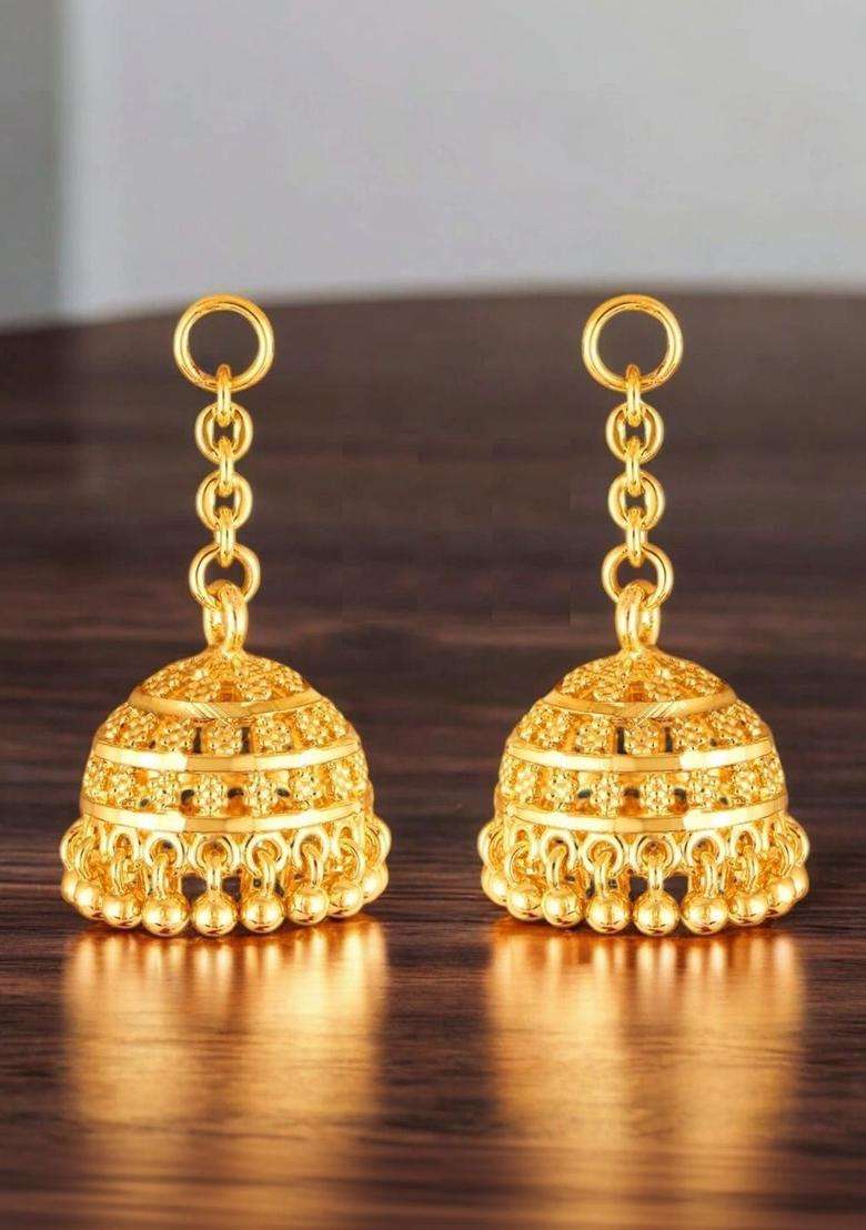 Gold-Plated Dome Shaped Jhumkas Earrings for Women | Traditional Temple Jewellery for Wedding & Festive Wear | Gift for Her - Indya