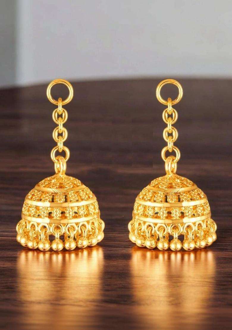 Gold-Plated Dome Shaped Jhumkas Earrings for Women | Traditional Temple Jewellery for Wedding & Festive Wear | Gift for Her - Indya