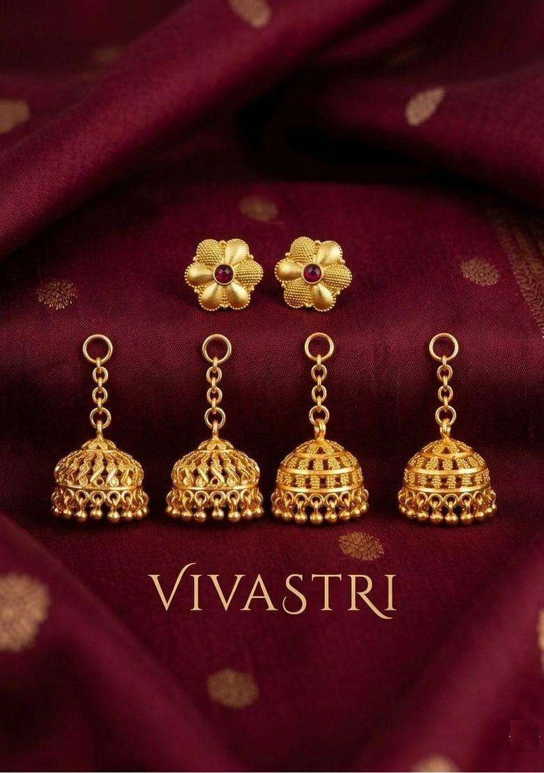 Gold-Plated Dome Shaped Jhumkas Earrings for Women | Traditional Temple Jewellery for Wedding & Festive Wear | Gift for Her - Indya