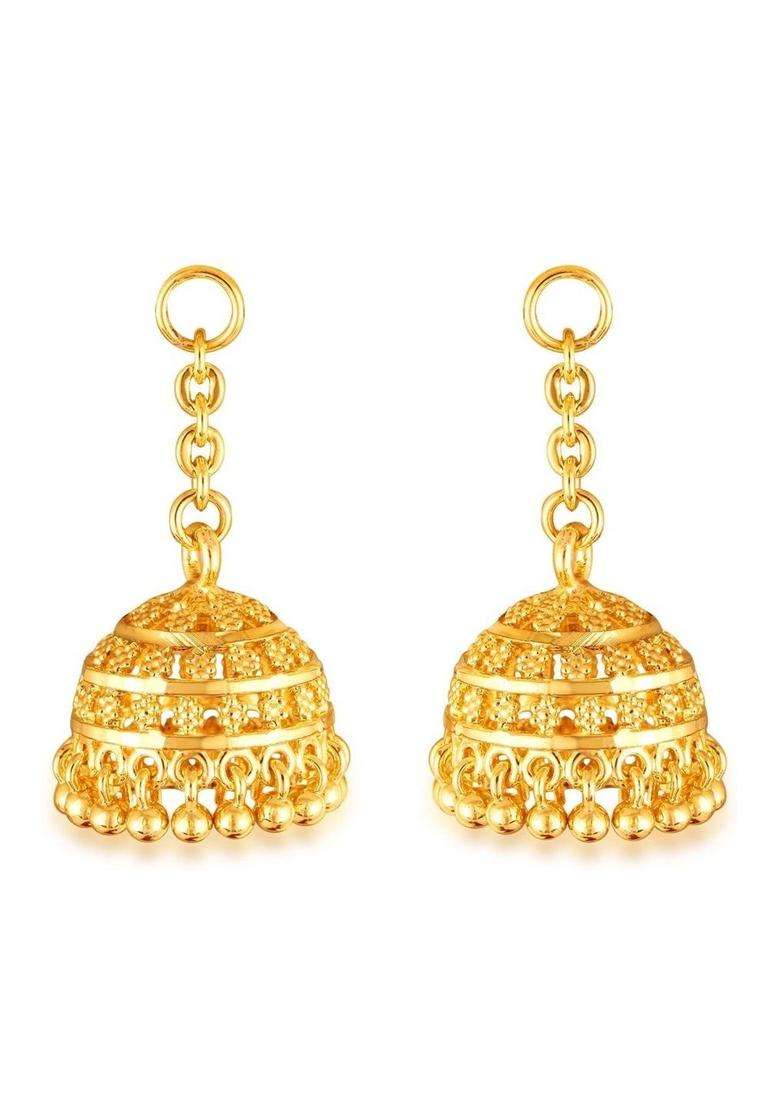 Gold-Plated Dome Shaped Jhumkas Earrings for Women | Traditional Temple Jewellery for Wedding & Festive Wear | Gift for Her - Indya