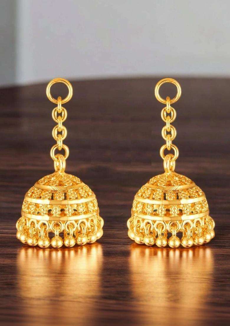 Gold-Plated Circular Jhumkas Earrings for Women | Traditional Temple Jewellery for Wedding & Festive Wear | Gift for Her - Indya