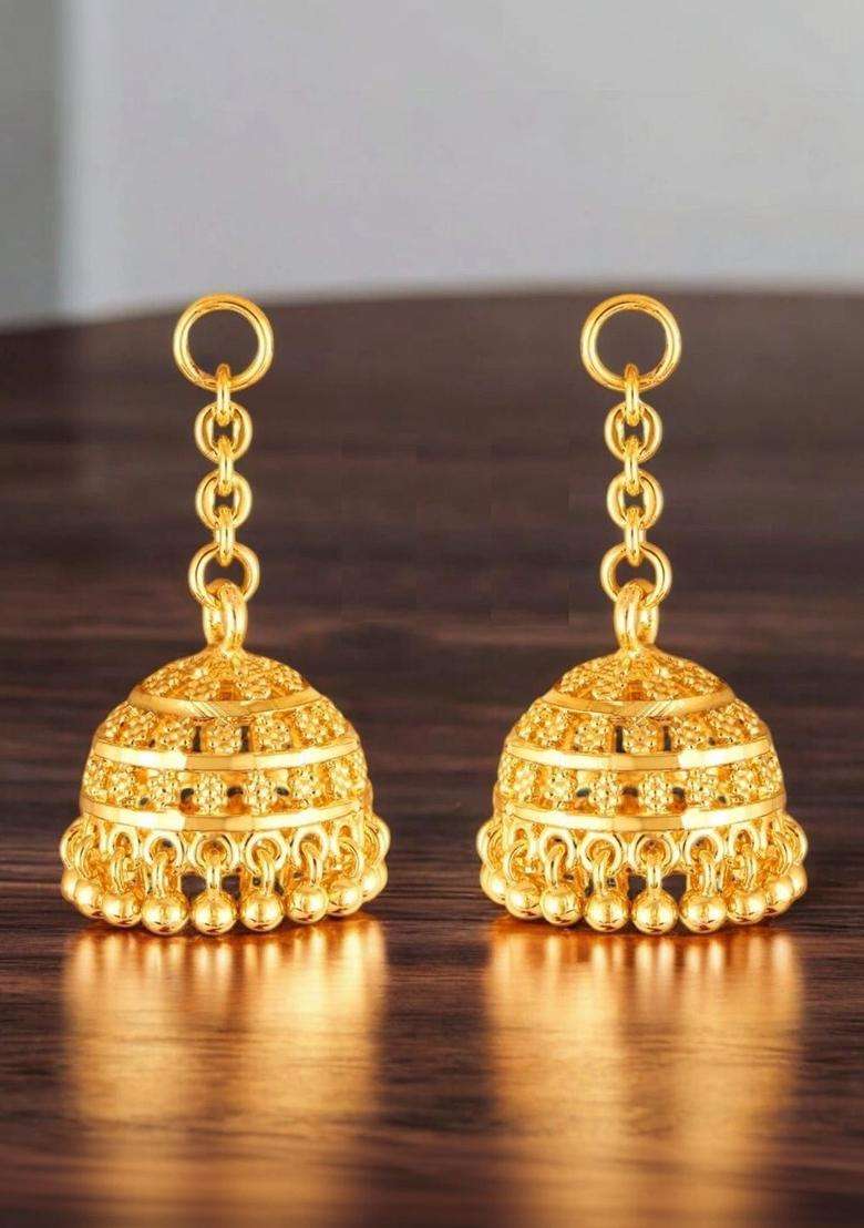 Gold-Plated Dome Shaped Jhumkas Earrings for Women | Traditional Temple Jewellery for Wedding & Festive Wear | Gift for Her - Indya