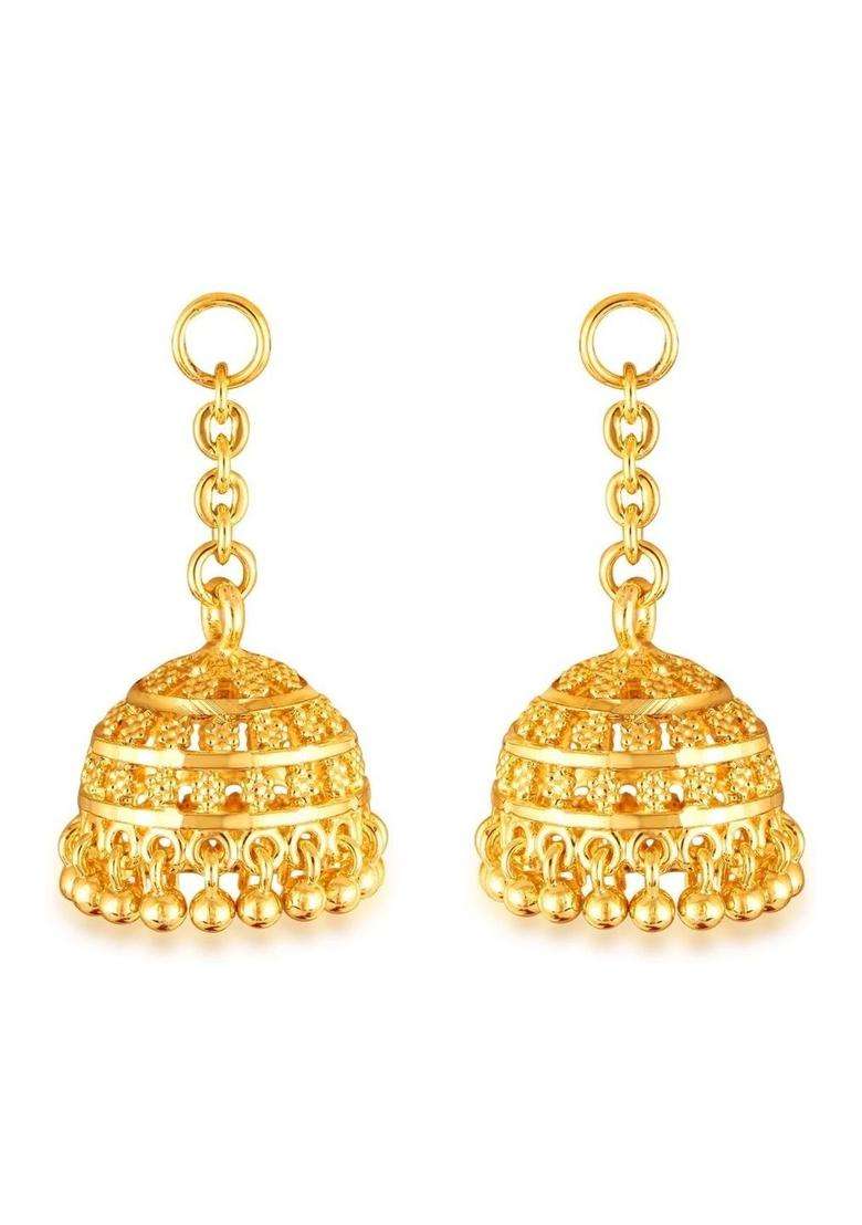 Gold-Plated Dome Shaped Jhumkas Earrings for Women | Traditional Temple Jewellery for Wedding & Festive Wear | Gift for Her - Indya