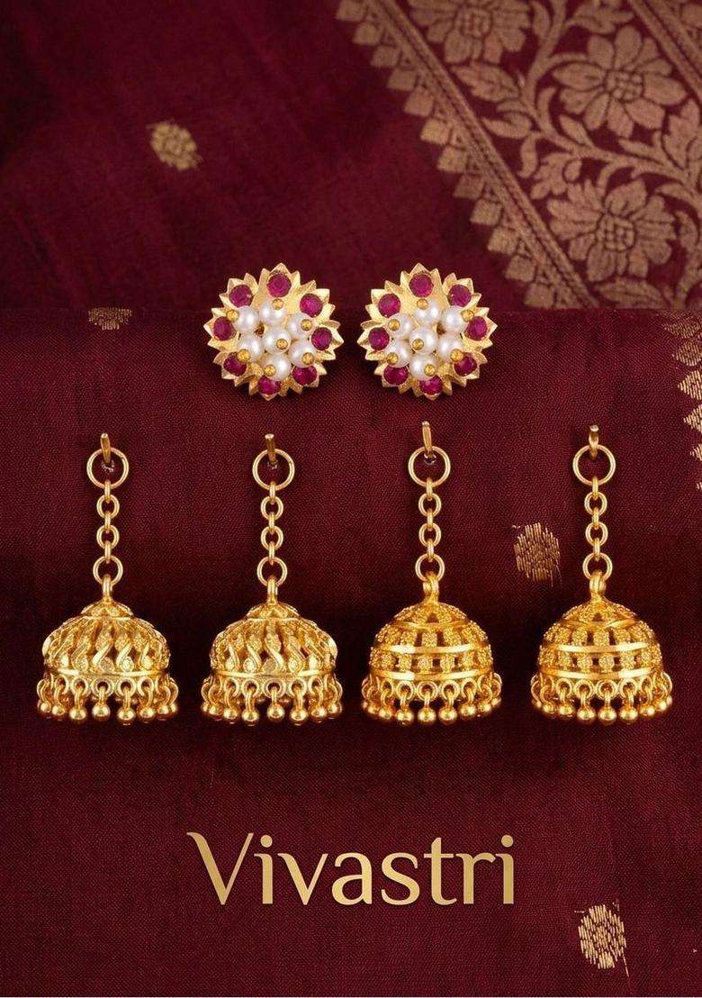 Gold-Plated Dome Shaped Jhumkas Earrings for Women | Traditional Temple Jewellery for Wedding & Festive Wear | Gift for Her - Indya