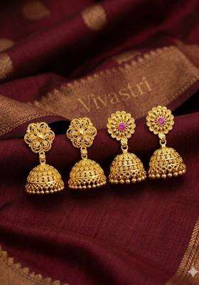 Gold-Plated Floral Jhumkas Earrings for Women | Traditional Temple Jewellery for Wedding & Festive Wear | Gift for Her