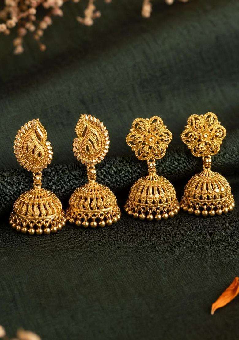Gold-Plated Circular Jhumkas Earrings for Women | Traditional Temple Jewellery for Wedding & Festive Wear | Gift for Her - Indya