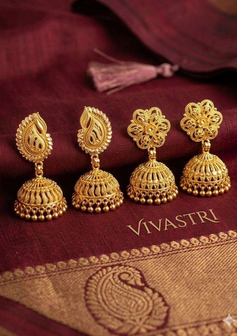 Gold-Plated Circular Jhumkas Earrings for Women | Traditional Temple Jewellery for Wedding & Festive Wear | Gift for Her - Indya