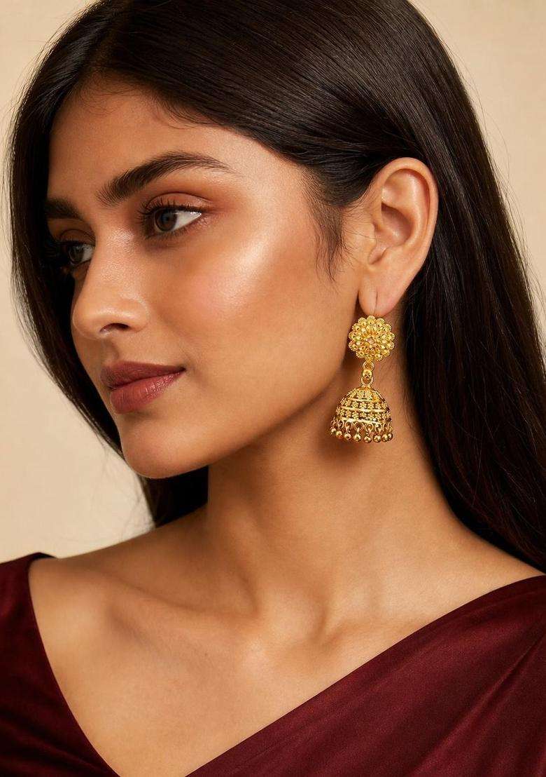 Gold-Plated Circular Jhumkas Earrings for Women | Traditional Temple Jewellery for Wedding & Festive Wear | Gift for Her - Indya
