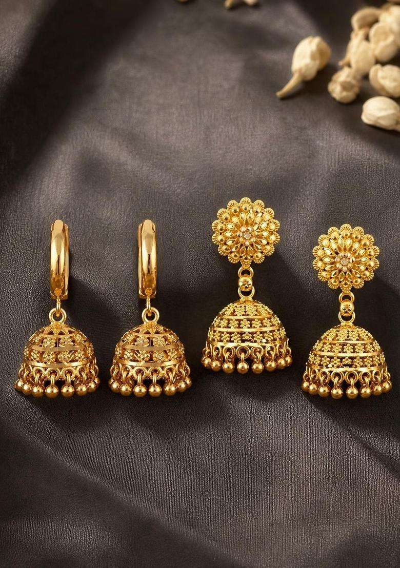 Gold-Plated Circular Jhumkas Earrings for Women | Traditional Temple Jewellery for Wedding & Festive Wear | Gift for Her - Indya