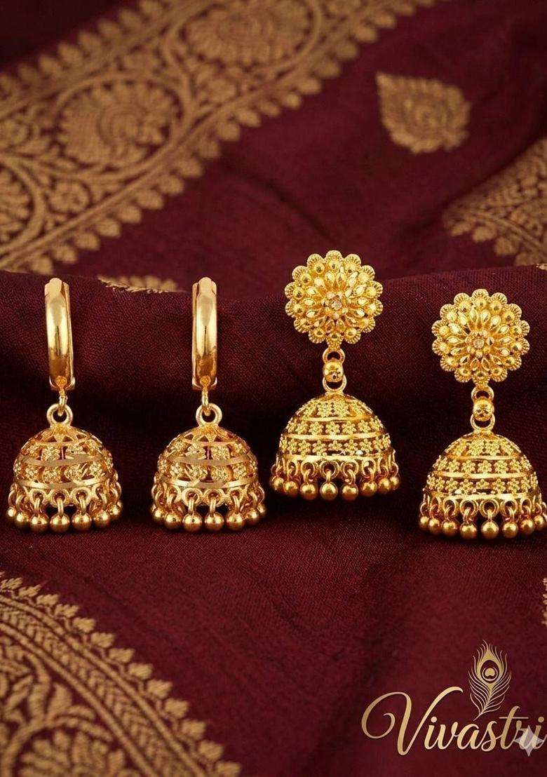 Gold-Plated Circular Jhumkas Earrings for Women | Traditional Temple Jewellery for Wedding & Festive Wear | Gift for Her - Indya