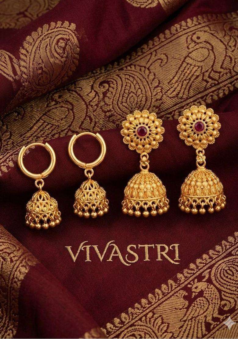 Gold-Plated Circular Jhumkas Earrings for Women | Traditional Temple Jewellery for Wedding & Festive Wear | Gift for Her - Indya