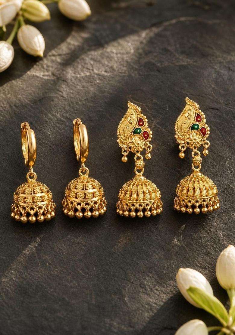 Gold-Plated Circular Jhumkas Earrings for Women | Traditional Temple Jewellery for Wedding & Festive Wear | Gift for Her - Indya