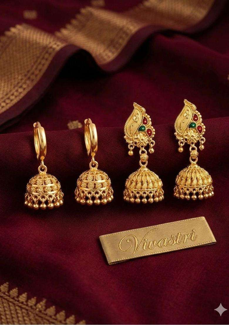 Gold-Plated Circular Jhumkas Earrings for Women | Traditional Temple Jewellery for Wedding & Festive Wear | Gift for Her - Indya