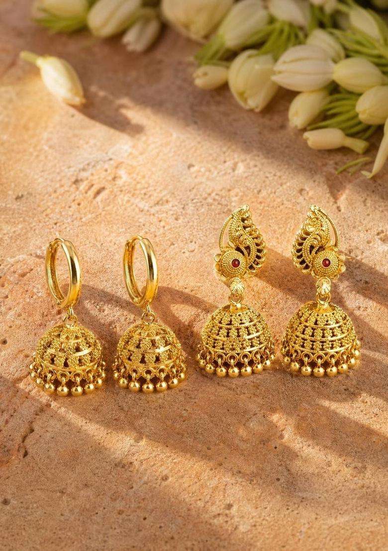 Gold-Plated Circular Jhumkas Earrings for Women | Traditional Temple Jewellery for Wedding & Festive Wear | Gift for Her - Indya