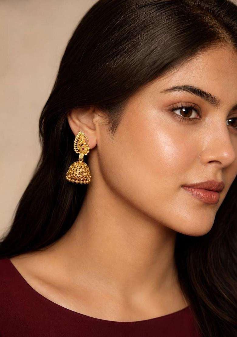 Gold-Plated Circular Jhumkas Earrings for Women | Traditional Temple Jewellery for Wedding & Festive Wear | Gift for Her - Indya