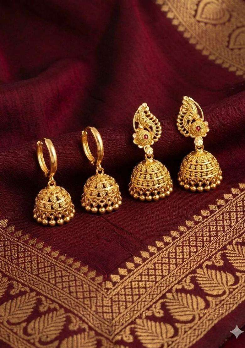 Gold-Plated Circular Jhumkas Earrings for Women | Traditional Temple Jewellery for Wedding & Festive Wear | Gift for Her - Indya