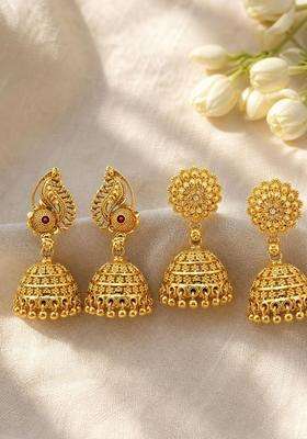 Gold-Plated Circular Jhumkas Earrings for Women | Traditional Temple Jewellery for Wedding & Festive Wear | Gift for Her