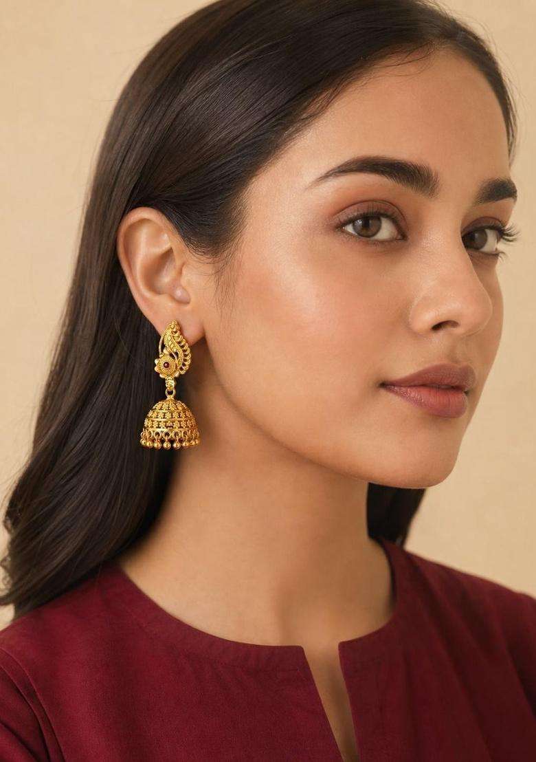 Gold-Plated Circular Jhumkas Earrings for Women | Traditional Temple Jewellery for Wedding & Festive Wear | Gift for Her - Indya
